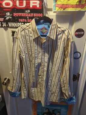 Yellow Robert Graham Button Down Flip Cuff shirt XXL 2XL